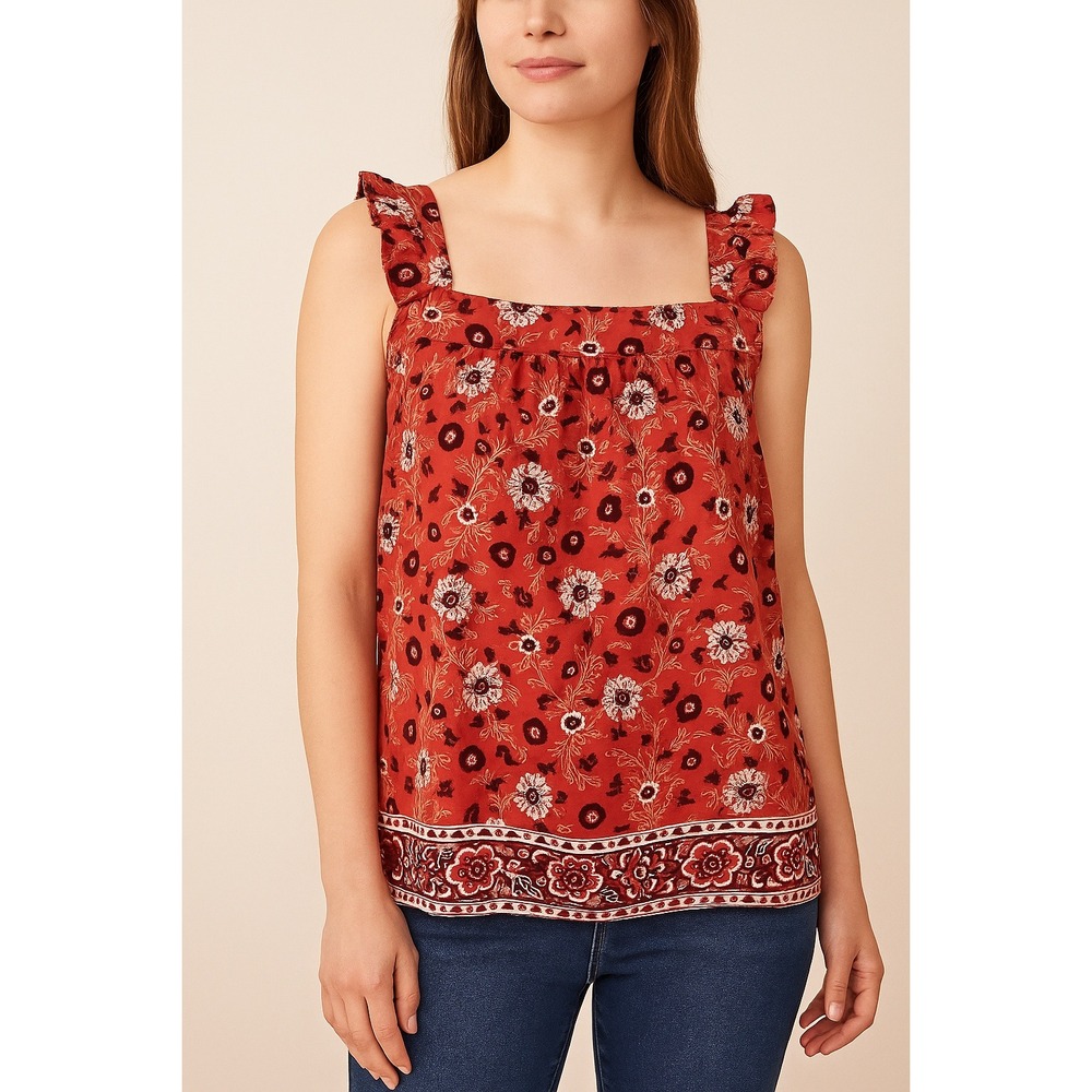 LOFT Outlet Shirt Top Women Large Y2K Floral Boho Ruffle Peasant Festival Artsy‎